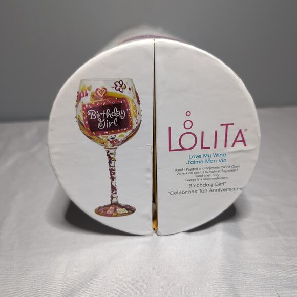 Lolita Birthday Girl Wine Glass In Case Enesco Bejeweled Hand Painted 22 oz - Picture 10 of 13